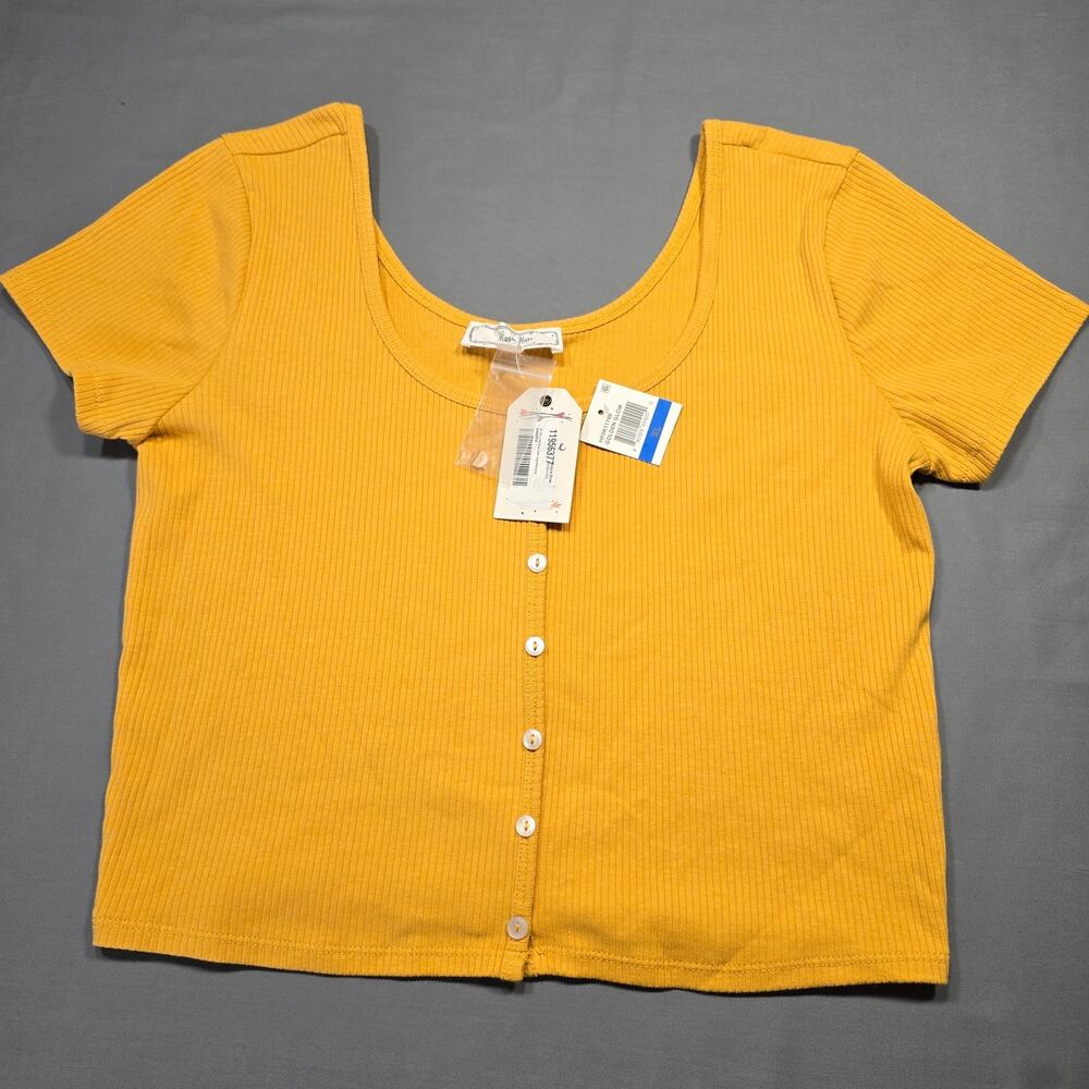 Hippie Rose Yellow Gold Crop Top Shirt Stretch NEW Short Sleeves Women's Size XL